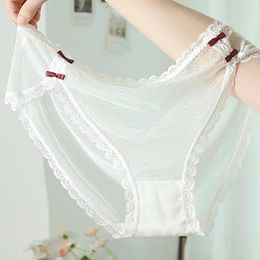 Women's Panties 1pc Women Lace Nylon Briefs Underwear Plus Size Solid Breathable Lingerie Bowknot Mid Waist Comfortable Underpants