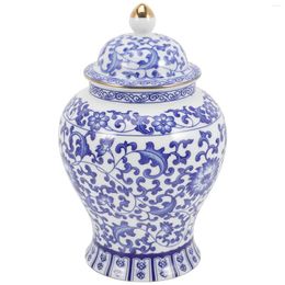 Vases Blue White Porcelain Jar Chinese Style Tea Flowers Pumpkin Canister Container Ceramics Sealed Decor