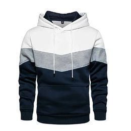Men's Hoodies Sweatshirts Mens Hoodie Patch Work Hoodie Outdoor Sports Shirt Street Fashion Mens Wool Pocket Hooded Sports Shirt Autumn and Winter Tri Color Q240521