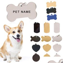 Dog Collars Leashes Pet Id Tag Bone Heart Shape Double Sided Cat Name Phone Number Charm Personalised No Chain Mixed Colours Drop D Dhtsk