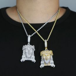 New Iced Out Bling CZ Religious Jesus Head Pendant Necklace Gold Colour 5A Zircon Faith Charm Men's Hip Hop Jewellery