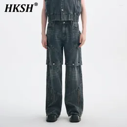 Men's Jeans HKSH Tide Niche Design High Sense Retro Distressed Patchwork Casual Denim Pants Detachable Vintage Washing HK1291