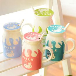 Mugs Creative Style Young People Drinkware Colourful Ceramic Milk Cup Coffee With Spoon Lid Offer Kitchenware