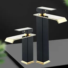 Bathroom Sink Faucets Basin Faucet Gold And Black Waterfall Brass Wash Mixer Tap Cold Water Vanity Vessel