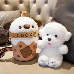 Plush Dolls 25cm Cute Dog Doll Milk Tea Cup One Shoulder Baby Doll Cross Plush Toy Girl Personalised and Beautiful Birthday Gift H240521 LEYC