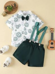 Clothing Sets Boys' Vacation Hawaiian Style Gentlemen's Dress Bow Short Sleeved Shirt Strap Two-piece Set