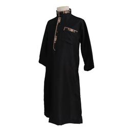 Arab Kids Burqas Robe Muslim Boys Abaya Islamic Children Stand Collar Long Sleeved Black Kaftan Ethnic Style Clothing