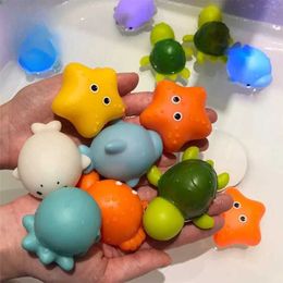 Bath Toys Cute animal bath toy swimming water LED light marine animal set sparkling floating bathtub toy baby and toddler d240522