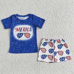Canrulo 4th of July Toddler Baby Boy Shorts Set Short Sleeve Tops and Drawstring Shorts Independence Day Clothes Blue 3-6 Months