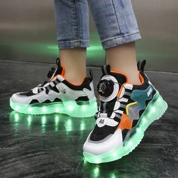 LED light shoes Boys mesh surface breathable USB charging bright light shoes Girls casual sneakers Student running shoes Fashion 240507