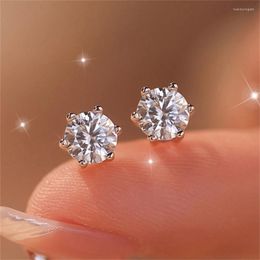 Stud Earrings 6MM Small Ear Studs Classic Six Claw Round For Women Men Silver Color Unisex White Zircon Daily Party Jewelry Gift