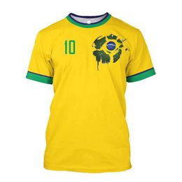 Men's T-Shirts Brazil Jersey Mens T-shirt Brazilian Flag Selection Football Team Shirt O-Neck Oversized Cotton Short Slve Mens Clothing Top T240522