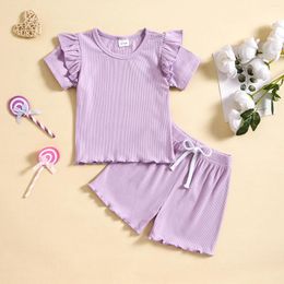 Clothing Sets 0-3Y Infant Toddler Baby Girls Clothes Solid Colour Ruffle Short Sleeeve Tops Shorts Casual Summer Outfits 1 2 3 Years