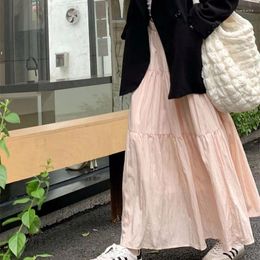 Skirts Rimocy Elegant Solid Color Long Skirt Women Korean Style A Line High Waist Woman 2024 Patchwork Fairy Cake Female