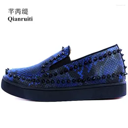 Casual Shoes Qianruiti Royal Spring Blue Men Rivet Slip-on Sneakers Low Top Printing Spike Runway Fashion Show