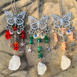 Decorative Figurines Butterfly Suncatcher Car Hanging Decor Ore Rock Gemstone Quartz Pendulum Natural Chips Crystal Tassel Charm Wind Chime