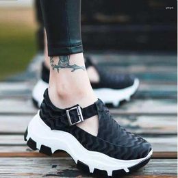 Casual Shoes 2024 Thick Bottom Large Size Sports Women's Belt Buckle Hollow Color Matching Single Trend