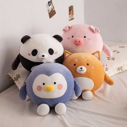 Plush Dolls 23cm-45cm Cuddly Round Panda Shiba Inu Pig Penguin Kawaii Zoo Animal Plush Pillow Cushion Stuffed Doll Kids Birthday Gift H240521