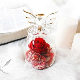 Decorative Objects Figurines Angel Eternal Rose with Glass Box Lid Preserved Dried Flower Mothers Day Gift Artificial H240521 ZVTV