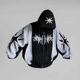 Y2K vintage zip up hoodie Harajuku Patchwork Gothic streetwear Hip Hop Oversized Hoodie Men women Sweatshirt Fashion Casual Tops 240514