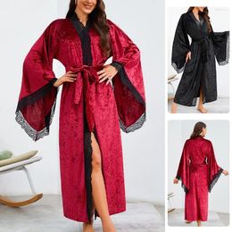 Home Clothing Big Sleeve Robe Women Autumn Winter Velour Sleepwear Nightgown Loose Nightwear Sexy Lace Trim Clothes Kimono Bathrobe