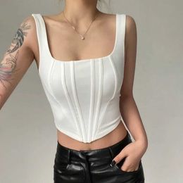 Women's Tanks Camis Summer sexy square neckline solid Colour basic vest womens casual cut top sleeveless vest short sleeved top d240521