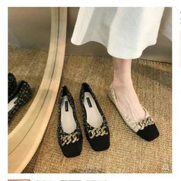 Casual Shoes Women Ballerinas Flats Small Fragrant Wind Square Head Temperament Retro Slip On Ladies Flat Ball