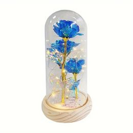 Decorative Objects Figurines Eternal Rose Flower LED in Glass Home for Valentines Day Decor Wedding Anniversary Birthday Gifts H240521 KKOF