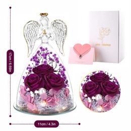 Decorative Objects Figurines The angel rose pattern preserves the eternal in glass as a Valentines Day gift for girlfriends grandmothers and flowers H240521 OB2X