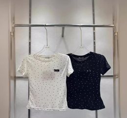 Women's designer t-shirts black and white polka dot slim fit and versatile short sleeved top tees