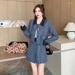 Two Piece Dress UNXX Spring Autumn Small Fragrance Style Lapel Tweed Blazer Pleated Skirt Sets Vintage Sweet Two-piece Set