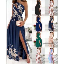 2024 Irregular Elegant Party Dress for Women Sexy One Shoulder Diagonal Neck Print Formal Dresses For Wedding Guest High Slit Vestido s