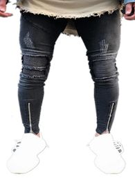 Men's Jeans Male Youth Korean Style Ripped Patchwork 2024 Men Middle Waist Denim Pants Stacked Hip Hop Zipper Fashion Trousers