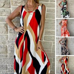 Casual Dresses Women Dress Summer O-neck Sleeveless Vest Colourful Geometric Print Loose Fit Long Streetwear