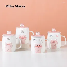 Mugs 500mL Ceramics Cute Pig Mug With Lid Spoon Coffee Milk Tea Cup Water Drinking Glasses Tumbler Creative Gift Drinkware