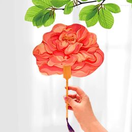 Decorative Figurines Traditional Chinese Peony Flower Fan Women Wooden Handle Hand Held Vintage Hanfu Dance Pography Props Girls Gifts