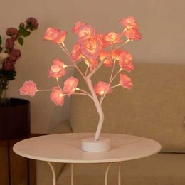 Decorative Objects Figurines LED countertop artificial flower bonsai tree light color change rose Christmas gift party decoration H240521 0PVT