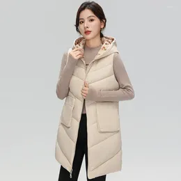 Women's Vests Two Sides Wear Long For Women 2024 Casual Autumn Zipper Sleeveless Parkas Hooded Winter Cold Coat