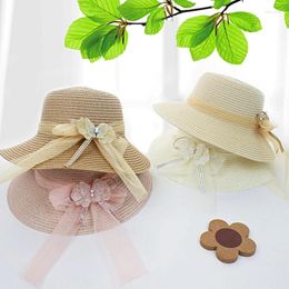 Wide Brim Hats Fashion Women Summer Sun Hat Lace Bowknot Ribbon Bucket Cap Cute Straw Holiday Beach Caps Female Protection