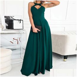 Basic Casual Dresses Bodycon Dress Women Fashion 2024 Y Long Maxi Summer Boho Senior Neck High Waist Polyester Solid Drop Delivery App Dhrj5