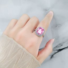 Vecalon new Cushion Cut 3ct Pink Sapphire Simulated diamond Cz 925 Sterling Silver Engagement wedding Band ring for women