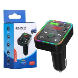 F2 Super Fast Car Charger Chargers with MP3 Player Stereo bluetooth and FM transmitter with Colourful atmosphere lamp have retail package ZZ