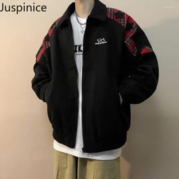 Men's Jackets Japanese Color Block Letter Printed Fashion Classic Oversize Loose Casual High Street Jacket Overcoat Male Clothes