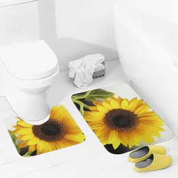 Bath Mats Bathroom Rugs Sets 2 Piece Flower Sunflower Absorbent U-Shaped Contour Toilet Rug