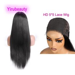 Brasilianische jungfräuliche menschliche Haare HD 5x5 Spitzenperücke gerade peruanische indische Haarprodukte kostenlos Teil 10-34inch natürliche Farbe