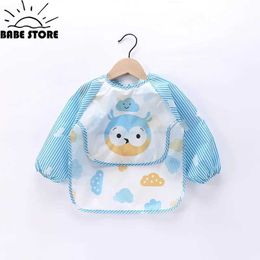 Bibs Burp Cloths 1 piece of baby long sleeved scarf waterproof toddler art smoke feeding apron pocket baby boy girl Burp cloth banana bib d240522