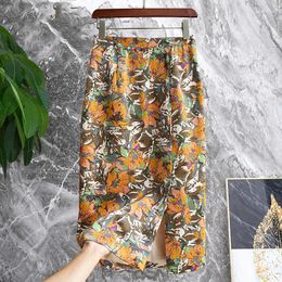 Skirts Elegant Floral Printed Pencil Skirt Womens Summer High Waist Slit Midi Sexy Skinny Female Office Wrapped