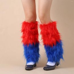 Women Socks Fur Fashion Contrast Colour Cute Knee High Winter Warn Aesthetic Boot Cuffs Foot Cover