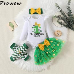 Clothing Sets Prowow My First St.Patricks Day Baby Outfits For Girls Letter Romper Princess Skirt Knee Pads Clothes