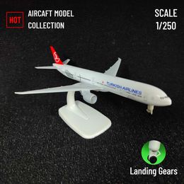 Aircraft Modle Scale 1 250 Metal Aircraft Model Replica Turkish Airlines B777 Aeroplane Aviation Decor Miniature Art Collection Kid Boy Toy Y240522
